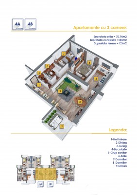 Apartament 3 camere de vanzare zona Floreasca, Bucuresti 84 mp