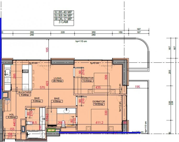 Apartment for sale 3 rooms Barbu Vacarescu area, Bucharest