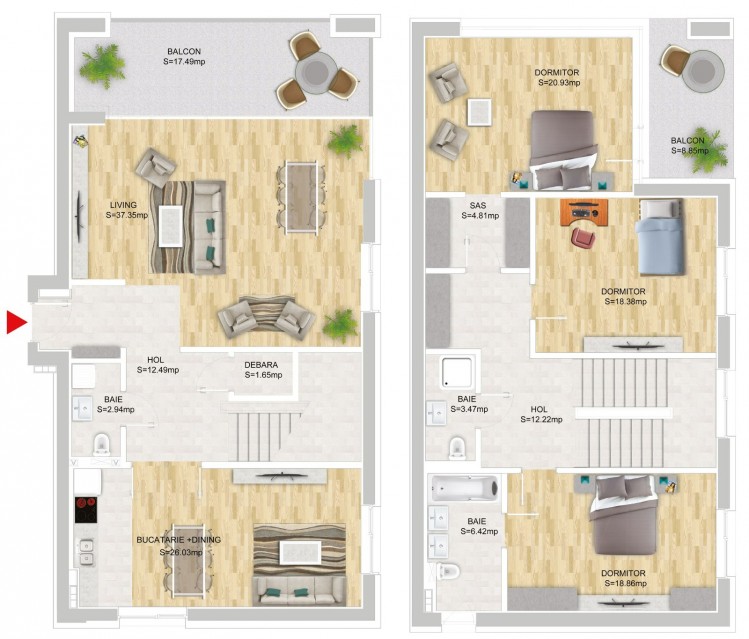 Apartment for rent duplex type 4 rooms Domenii - Luxuria Residence Coumpound, Bucharest NO commission