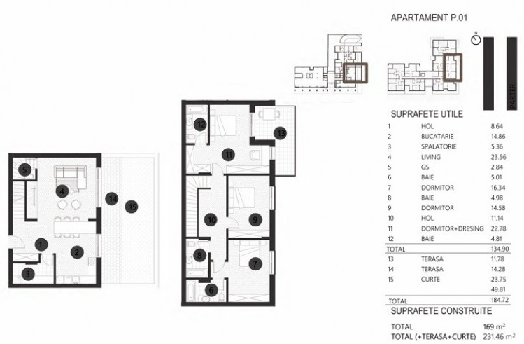 4 room apartment for sale duplex type with own garden in premium residential project -Barbu Vacarescu, Bucharest