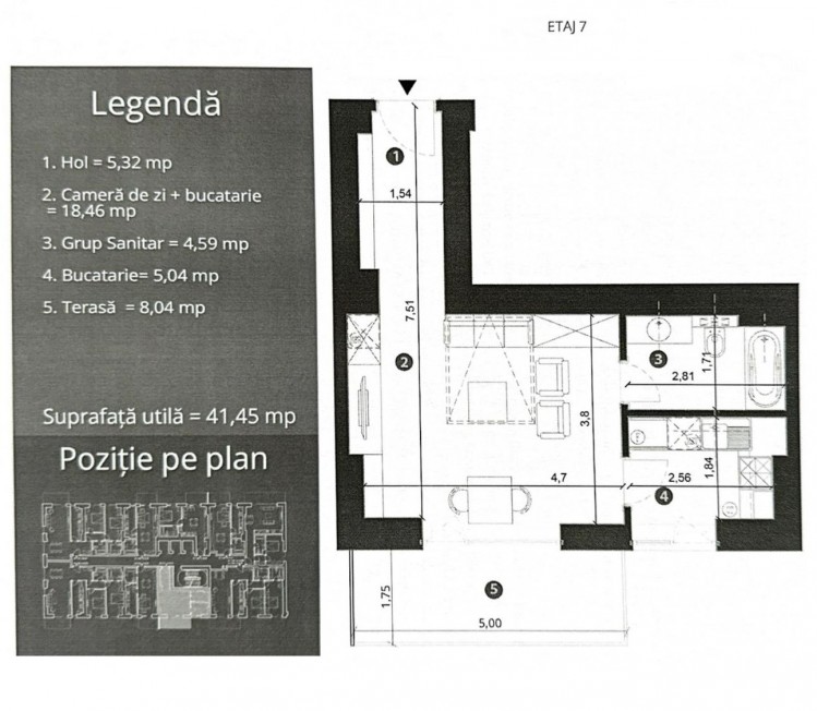 Studio for sale, new building, Polona-Vasile Lascar area, Bucharest