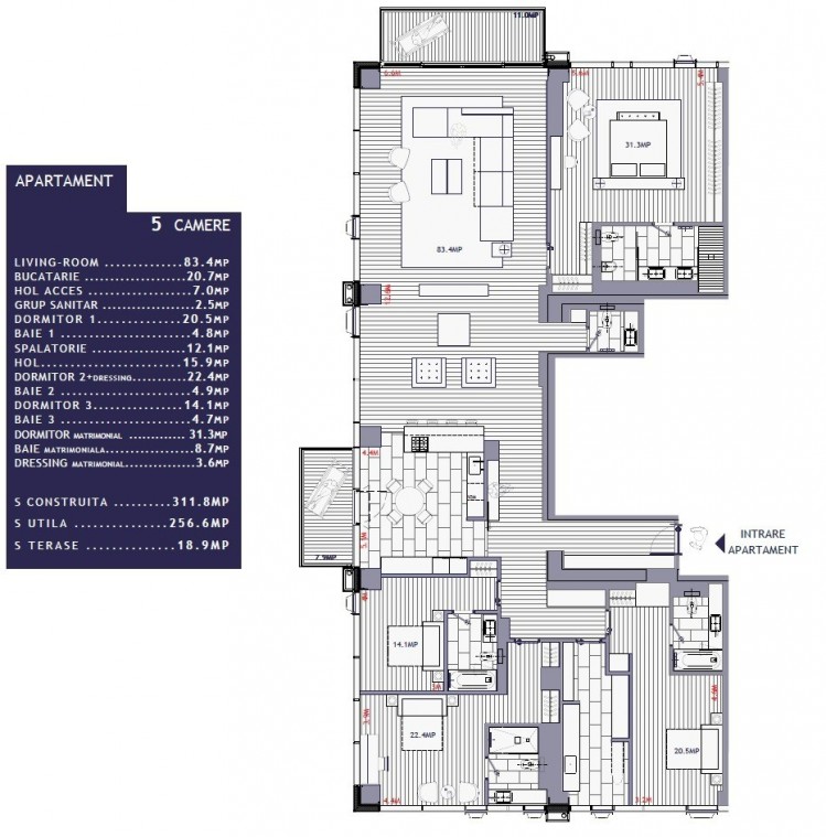 Penthouse for rent 5 rooms Floreasca area, Bucharest 257 sqm